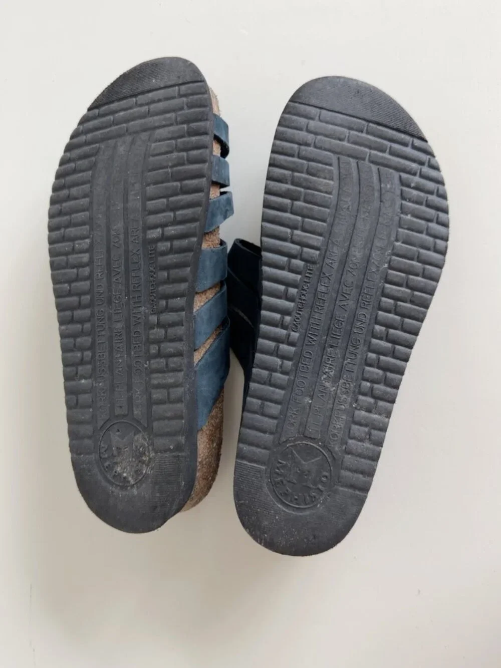Mephisto Blue Leather Double Buckle Reflex Footbed Slide Sandals EU 35